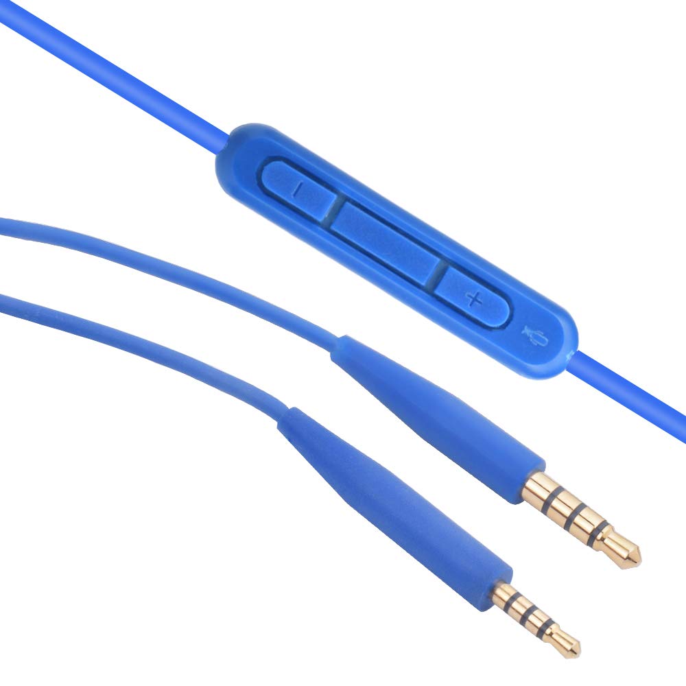 MEISO Replacement QC25 Cable QC35 Headphone Extension Cord Audio Cable Line Compatible with Bose QC25 QC35 QC45 On-Ear OE2 SoundTrue Soundlink Headphones (Blue/Mic)