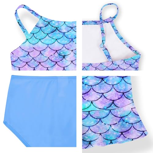Image of Mafulus Girls 2 PCS Swimsuit Ruffle Cute Print Adjustable Spaghetti Strap Quick Drying Kids Bathing Suit 5-14Years