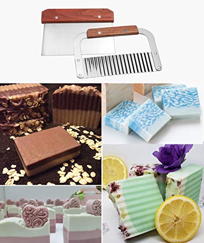 2 Pcs Silicone Soap Molds Making Kit Soap Loaf Bar Making Molds (44Oz Purple Pink Silicone) For Adults - Stainless Steel Wavy & Straight Slicer #TOP4