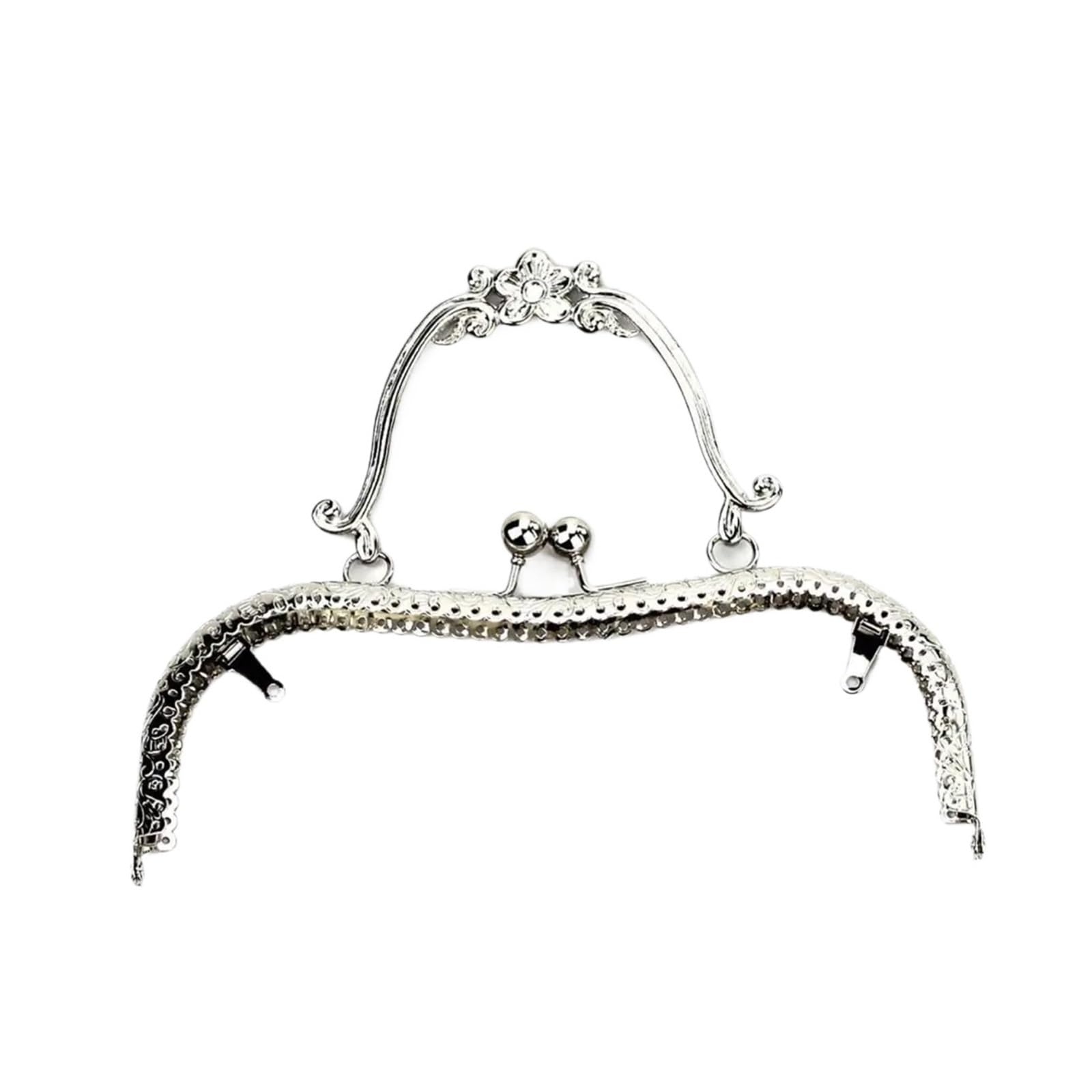 PVUVTNAHW 1Piece 20.5CM Plum Blossom Flower Pattern Vintage Metal Purse Frame Kiss Clasp Handle Bag Accessories(Silver)