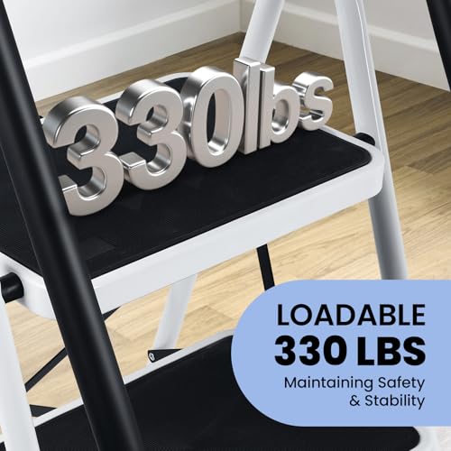 Step Ladder 4 Step Folding with Handrails, Folding Step Stool with Wide Anti-Slip Pedal, Sturdy Steel Portable Ladder, Lightweight Step Stool Foldable for Library Home Garage Office by FAHKNS - Image 4