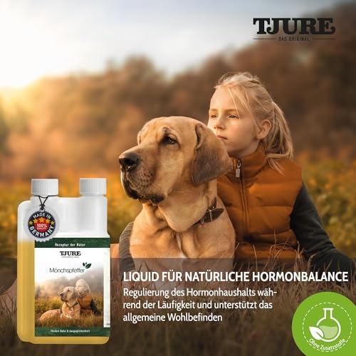 TJURE Mönchspfeffer Liquid für Hunde | 500 ml | Ergänzungsfuttermittel für Hunde mit Mönchspfeffer | Pflanzliche Rezeptur zur Unterstützung in besonderen Phasen | Made in Germany