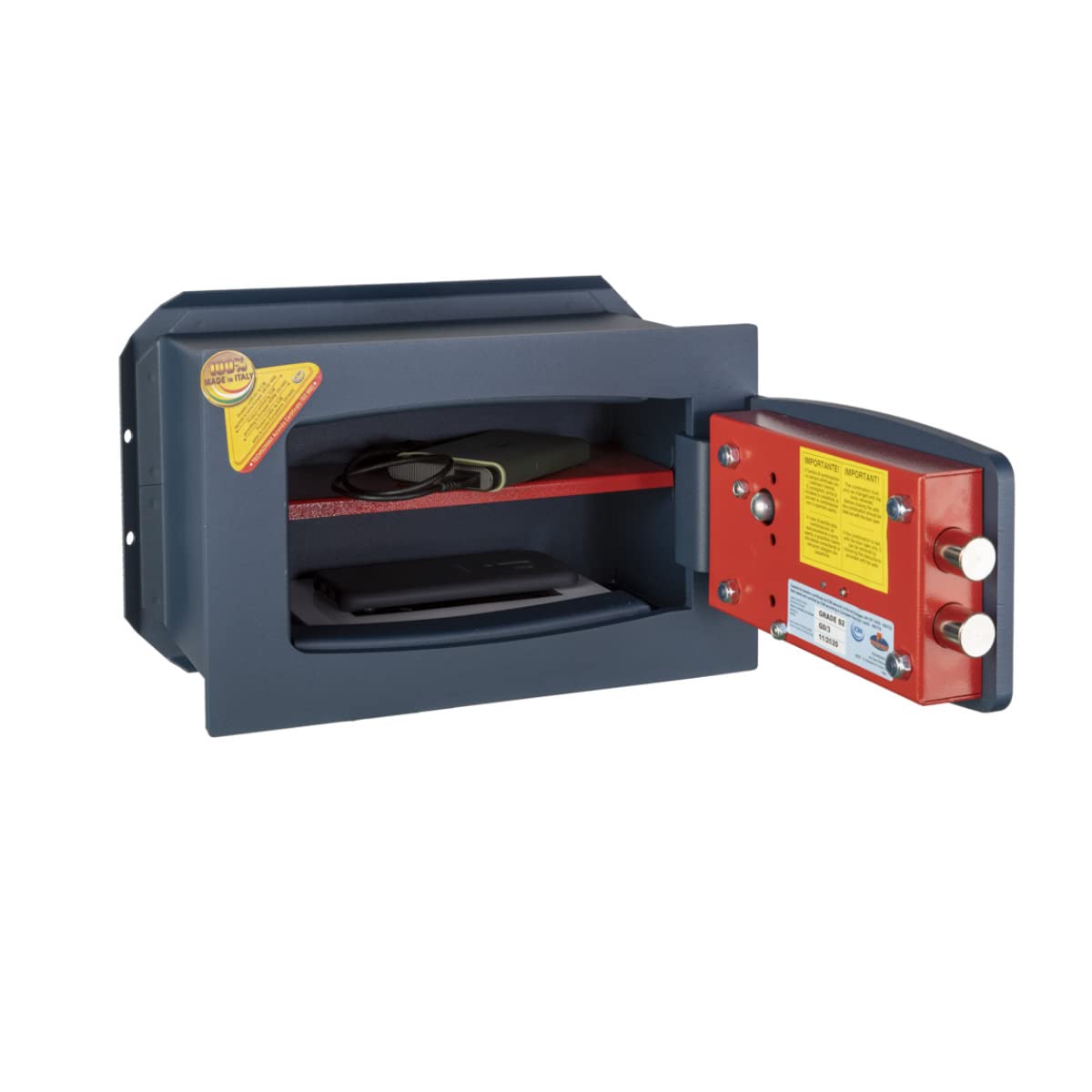 Technomax, Cassaforte a muro, Serie Gold Diplo modello GD/3B, Aperetura con chiave a doppia mappa + combinatore a 3 Volantini, Dimensioni mm. 210 (H) x 340 (L) x 150 (P)