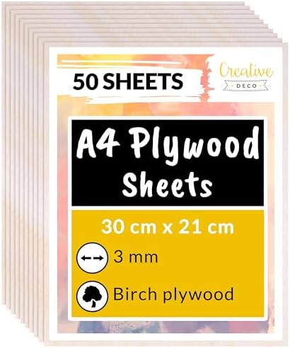 Creative Deco 50 x A4 Birch Plywood Sheets | 300 x 210 x 3mm (+/-2mm)