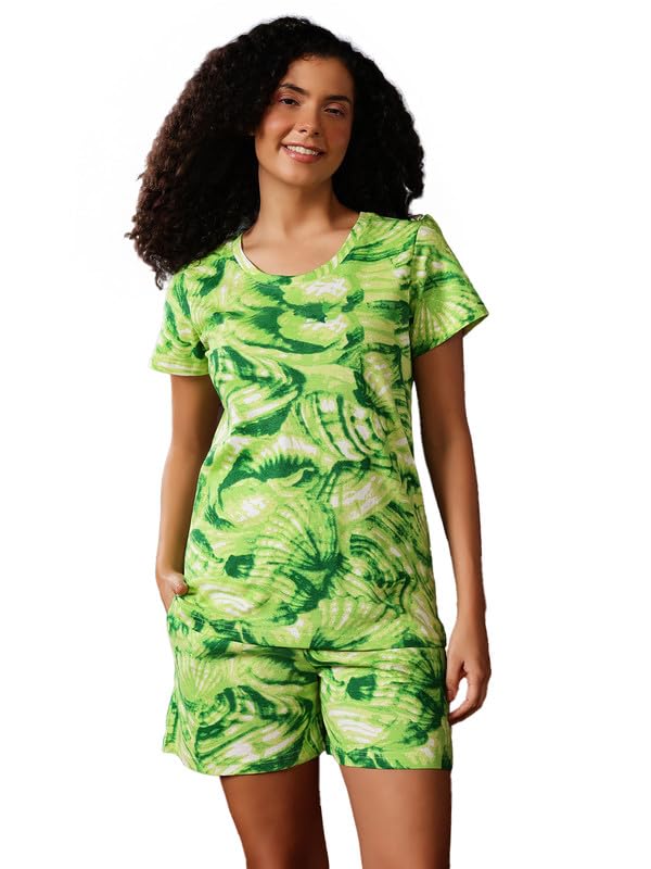 clovia Women's Cotton Nightwear Set – Abstract Print T-Shirt & Shorts | Sleepwear Lounge Set-picture-51