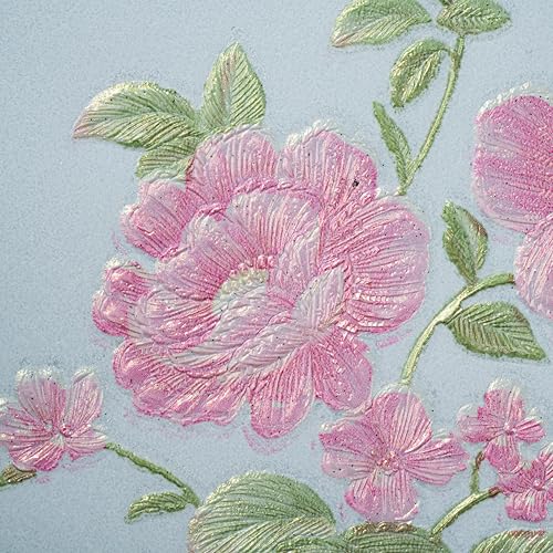 Image of wolpin Non-Woven Wallpaper Non-Adhesive (53 x 950 CM) (Rose Design) | Textured Damask & Roses Design Wallpaper | Light Blue Decorative Wall Covering for Home Interior (54.18 Sq Ft)