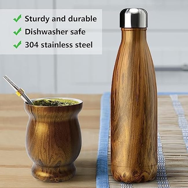 Artcome 5pc Stainless Steel Yerba Mate Cup Set with Double-Wall Cup | 8.5oz Cup | 17oz Thermos | 2 Bombillas (Yerba Mate Straws) | Cleaning Brush | Easy to Clean | Solid and Durable