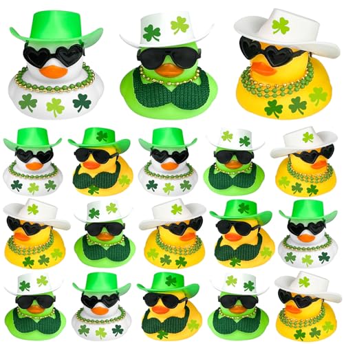 Cinrobiye 24 Set St. Patrick's Day Rubber Ducks Irish Lucky Decorations Duckies Bulk DIY Green Mini Ducks for Holiday Home School Art Project Activity Prizes Gift Exchange Shamrock Party Favors Decor