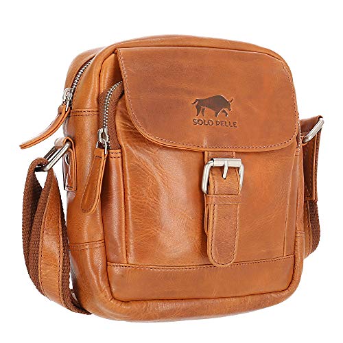 Solo Pelle Messenger Tasche/Umhängetasche aus echtem Leder Model: Hamburg (Large) (Cognac Braun)