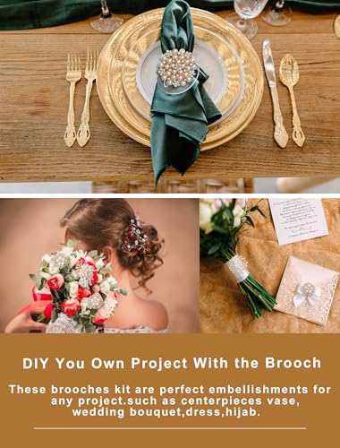 9 Pack Gold Crystal Rhinestone Flower Brooch Pin Set for DIY Wedding Party Bouquets Embellishment Crafts Decor4