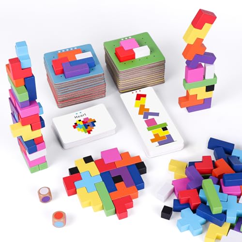 QianShouYan Wooden Block Game 120Pcs Fast-Paced Stacking Building Block Game Challenging Board Games for Kids 1 to 6 Players Color Block Puzzles Party Games for Ages 4+