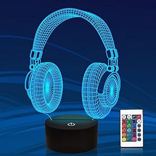 Attivolife Headphone 3D Night Light, Headset Illusion Hologram Lamp,16 Colors Changing with Remote Control Dimmable, Novelty Gamer Room Decor Earphone Gifts for Music Lover Teen Boy Girl Men Women