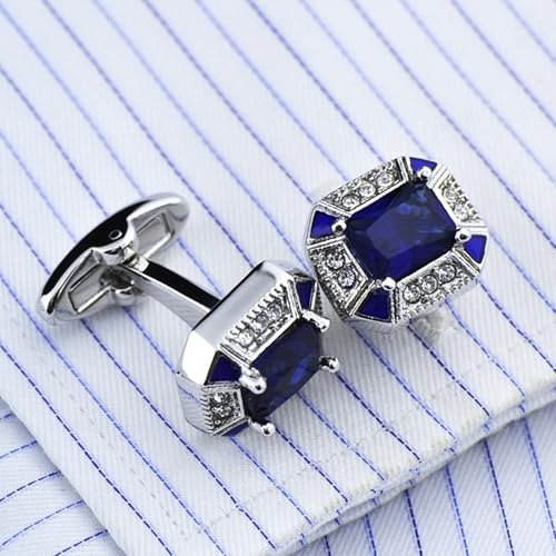 Gemelos azules para hombre modernos con circonitas y forma octogonal para trajes 2