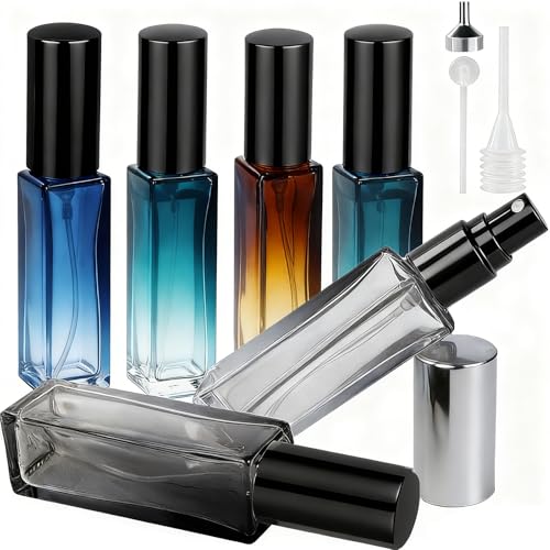 LOPHE Perfume Atomiser Refillable, 6 Pcs Mini Perfume Refill Bottles, Empty Clear Glass Perfume Atomiser Spray Bottles, Portable Atomiser with Fine Mist for Daily Business Trips,10 ml