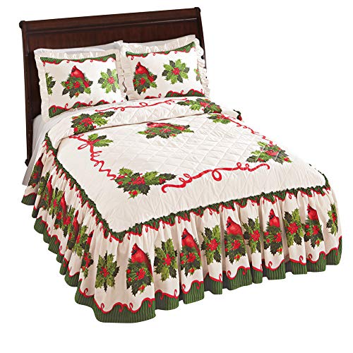 Collections Etc Holiday Cardinal Holly Berry Bedspread, Red, Full