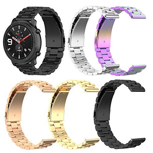 Bracelet 20mm en acier inoxydable à 3 maillons pour Amazfit GTS et Bip