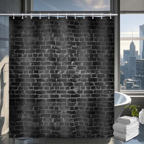 Yieldeer Brick Wall Shower Curtain Black Stone 3D Bathroom Decor