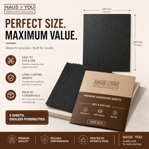 Image of APPLES 600,800,1000,1200,2000 Grit Silicon Carbide Sandpaper, Electro Coated Latex Waterproof Abrasive Paper for Wet & Dry Sanding, Auto, Wood & Metal Polishing (Pack Of 5)