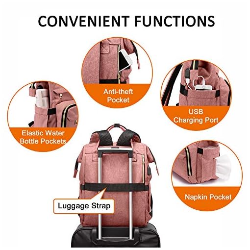 LOVEVOOK Laptop Backpack for Women,15.6 Inch Professional Womens Travel Backpack Purse Computer Laptop Bag Nurse Teacher Backpack,Waterproof College Work Bag Carry on Backpack with USB Port,Light-pink - Image 4