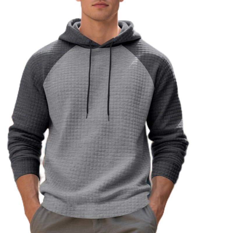 ZOCANIA Sweatshirts for Men Long Sleeve Waffle Knitted Sweater Drawstring Hoodies Mens Color Block Pullover Casual Hoody