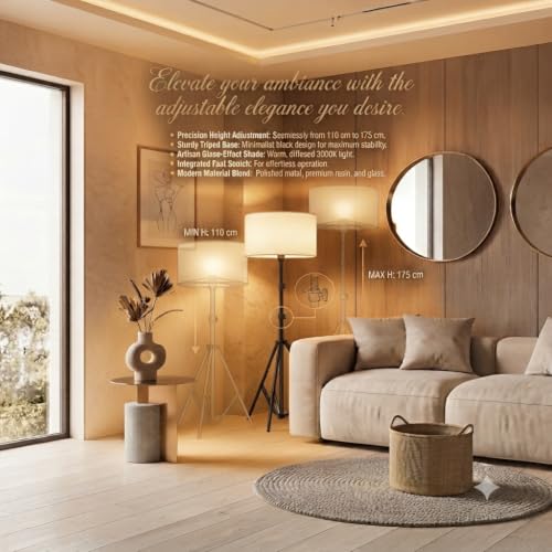 Image of THE GRANDEUR Floor Lamp for Living Room Decoration, Decorative Metal Floor Lamp Standing Home Decoration Floor Jute Lamp Shade Reading for Bedroom, Office, Home Decor, Kitchen