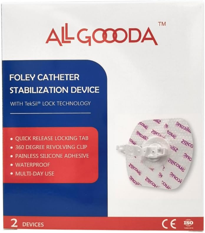 Foley Catheter Stabilization Device [2-Pack] – Gentle Securement with Teksil Lock, 360° Swivel Tab, Waterproof Silicone Adhesive, No Skin Prep Needed & Painless Removal