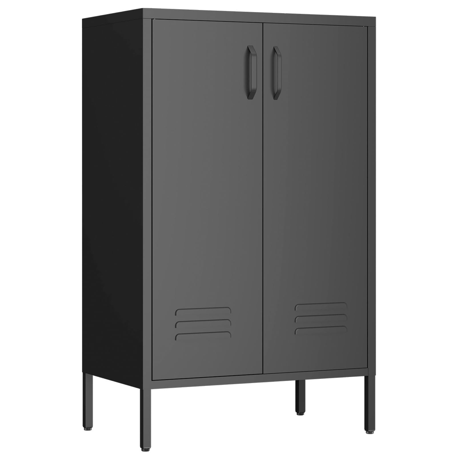 Sweiko Armoire de Rangement en Acier équipée de Deux Portes et de Deux étagères réglables, Meuble d'appoint Polyvalent, idéal pour Le Salon, la Cuisine ou la Chambre à Coucher (Black)