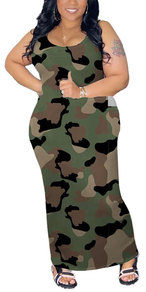 YeGine Women Plus Size Sleeveless Bodycon Maxi Dresses Sexy Slim Tank Dresses