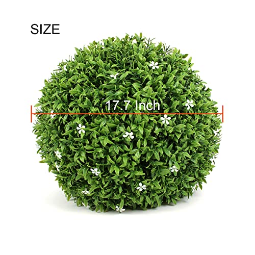 17.7 Inch Artificial Plants Outdoor Boxwood Topiary Ball With White Flowers For Backyard, Garden, Porch, Wedding, Party Indoor/Outdoor Home Decor #TOP6
