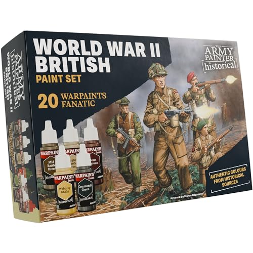 The Army Painter, Historical: WWII British Paint Set, 20 x 18 ml Warpaints Fanatic: 14 acrylic, 4 Washes, 1 Effect & 1 Metallic - Miniature Paint for British Armed Forces
