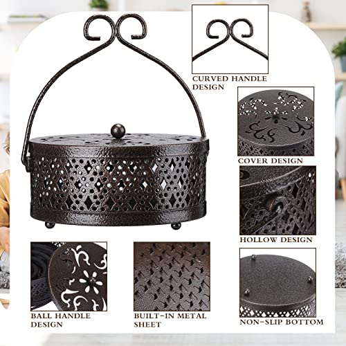 4 Pieces Mosquito Coil Holder Incense Coil Holder Retro Portable Hanging Incense Burner Holder With Handle Round Metal Incense Holder For Home Camping Indoor Outdoor Patio (Bronze Color,Rhomb Style) #TOP2