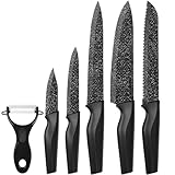 Juego de Cuchillos de Cocina con Funda 6 Piezas - Fabricados en Acero Inoxidable, Cuchillo Cocinero, Cuchillo para Pan,...