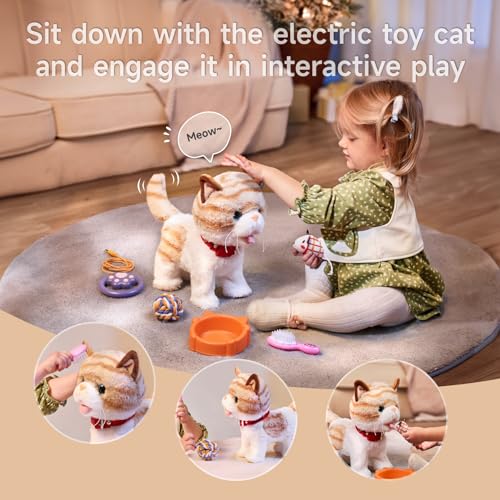 OR OR TU Walking Talking Toy Cat with Remote Control Leash, Plush Pet Electronic Interactive Toys for Kids, Wag Tail, Singing, Pretend Dress Up Realistic Stuffed Cat Age 3 4 5+ Years Old Best Gift - Image 3