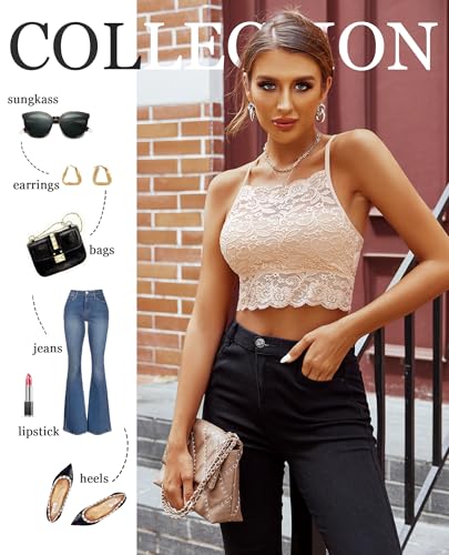 Image of Avidlove Lace Bralette for Women High Neck Camisoles Racerback Double-Layered Crop Top