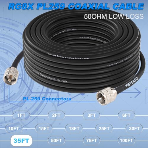 Câble coaxial CB à faible perte RG8x 50 Ohm flexible de 10,7m - 6