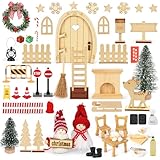 Fulasofia Wichteltür Set 64 PCS, Wichtel Zubehör Weihnachten, Wichtel Baustelle Set, Weihnachtswichtel Set, Miniatur Wichtel Zubehör, Weihnachtsdekoration mit Miniatur Briefkästen, Zäun, Kranz