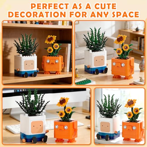 Image of Happy Emotional Plants Botanical Building Blocks Set, Sunflower Plant Compatible with Lego Botanical Set, Succulents Desk Decor for Bedroom Office, Christmas Stocking Stuffers Toy Gift for Kids Adults