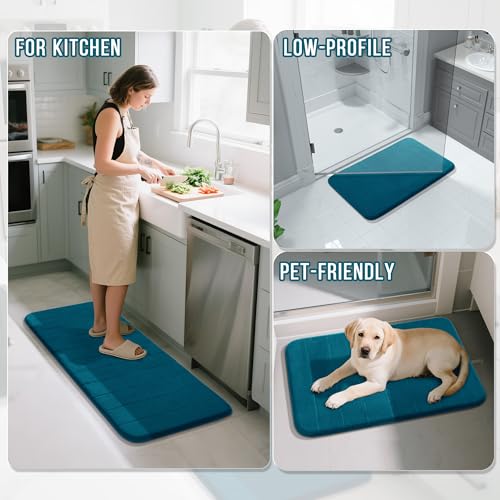 Image of Yimobra 2 Pieces Memory Foam Bath Mat Sets, 17x24+44.1x24 Inches for Bathroom Rugs, Toilet Mats, Non-Slip, Soft Comfortable, Water Absorption, Machine Washable (Peacock Blue, 17 inchx24 inch+31.5 inchx19.8 inch)