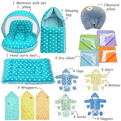 Image of Infantbond by fareto Newborn Baby Bedding Essentials | Daily Needs Items | Hopsital kit Ready Combo | Baby Products All (Pack of 32) (0-6months)(Blue Crown)