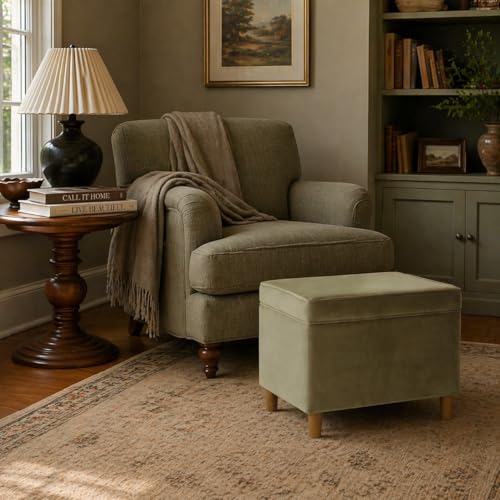 Image of HomePop 24 inch Dinah Collection Storage Ottoman - Light Sage Green Velvet