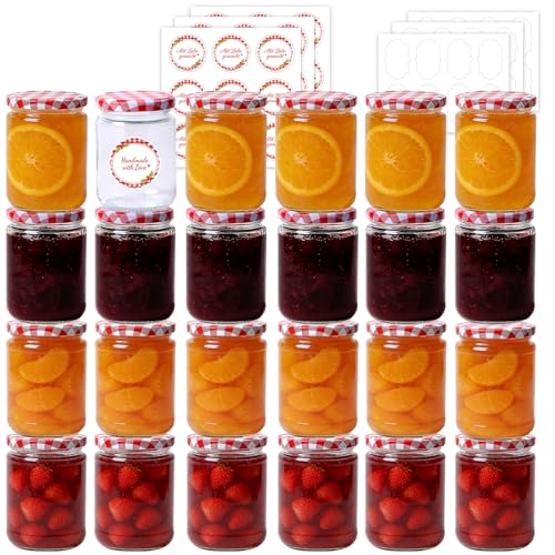 ComSaf Lot de 24 Petits Pots en Verre 240ml avec étiquettes, Petit Pot en Verre avec Couvercle, Pot Confiture pour miel épices, idéal familles amateurs...