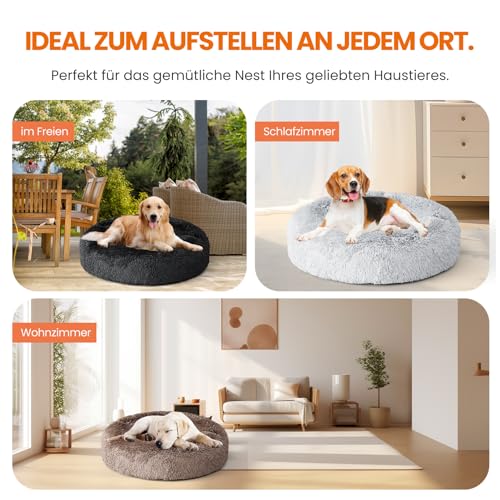 XKISS hundebett flauschig [mit waschbarem Bezug] original-[M，80cm，Dunkelgrau] Hundebett Fluffy,Flauschiges Hundebett für große,mittelgroße & kleine Hunden, hundebett waschbar,hundekörbchen.……