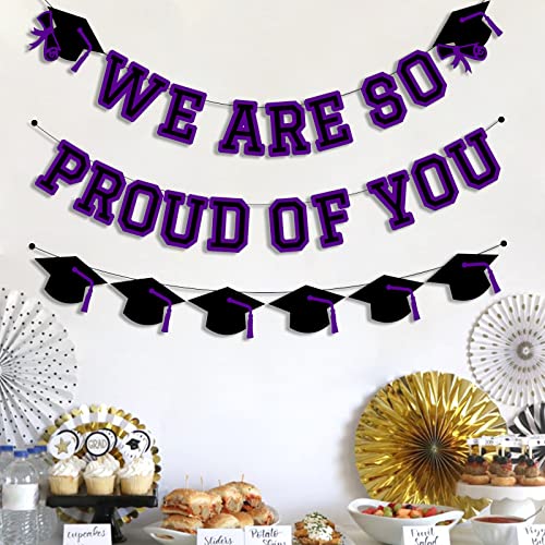 Image of We Are So Proud Of You Banner Graduation Party Decorations Congrats Grad Cap Garlands Wall Sign Purple