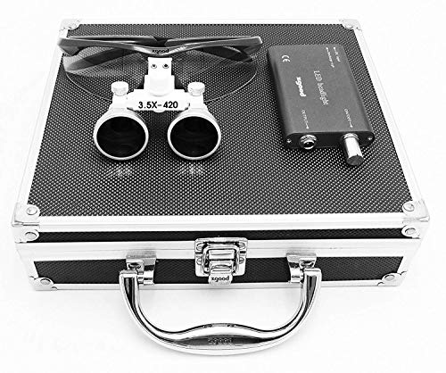 Aries Outlets 3.5x 420mm Working Distance Surgical Binocular Loupes Optical Glass with LED Head Light Lamp+Aluminum Box Black