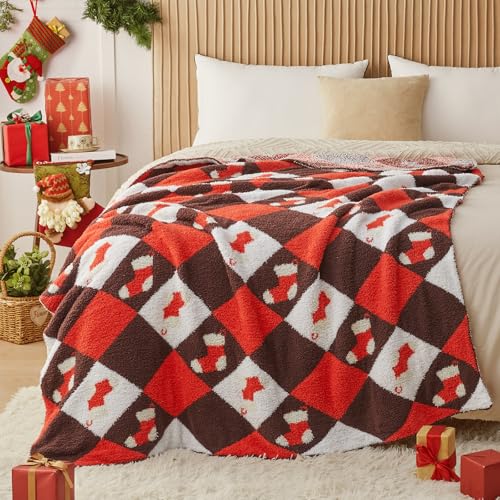 Image of CYMULA Christmas Knit Throw Blanket - Super Soft Cozy Fuzzy Blankets for Couch, Sofa & Bed, Holiday Throw Blanket,50 inchx60 inch