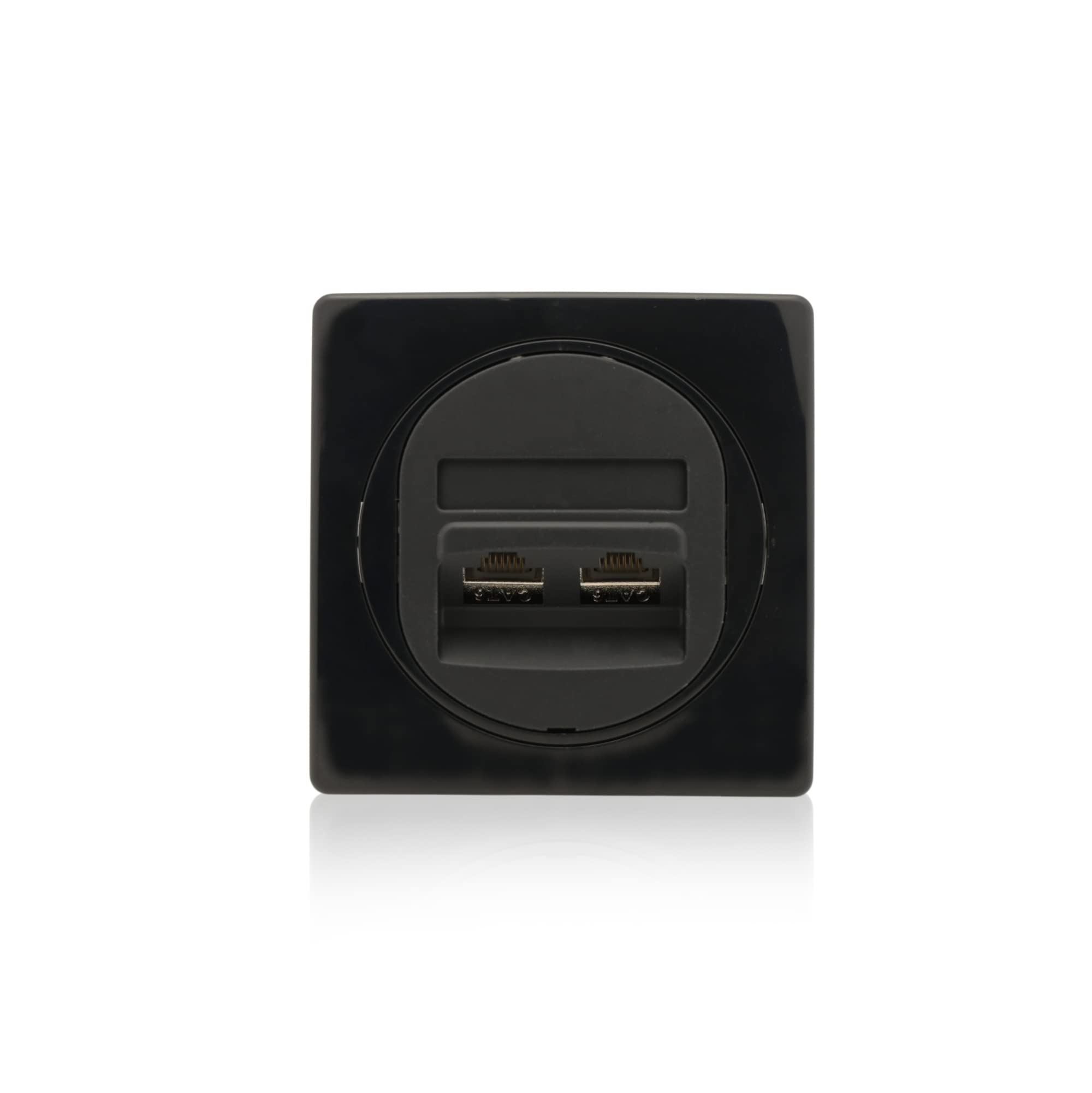 Intratec Daten-Dose Nobilis Schwarz, 2xRJ45 Cat 6 FTP Ø 60 mm & Rahmen 1-fach ABS zur Wandmontage, 80 x 80 mm