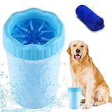Limpiador de Patas de Perro,Limpiador De Huellas para Perros Portatil Cepillo de Limpieza para Mascotas,Limpieza Patas Perro Gato Limpiador Lavado De Pies Copa con Toalla 10*8.5*15CM (L, Azul)