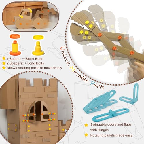 Image of Cardboard Construction Kit - 401 PCS Kids Building Set with Safe Serrated Cutter, Crease Roller, Screws & Nuts, STEM Upcycled Tool for DIY Cardboard Projects, Engineering & Creativity
