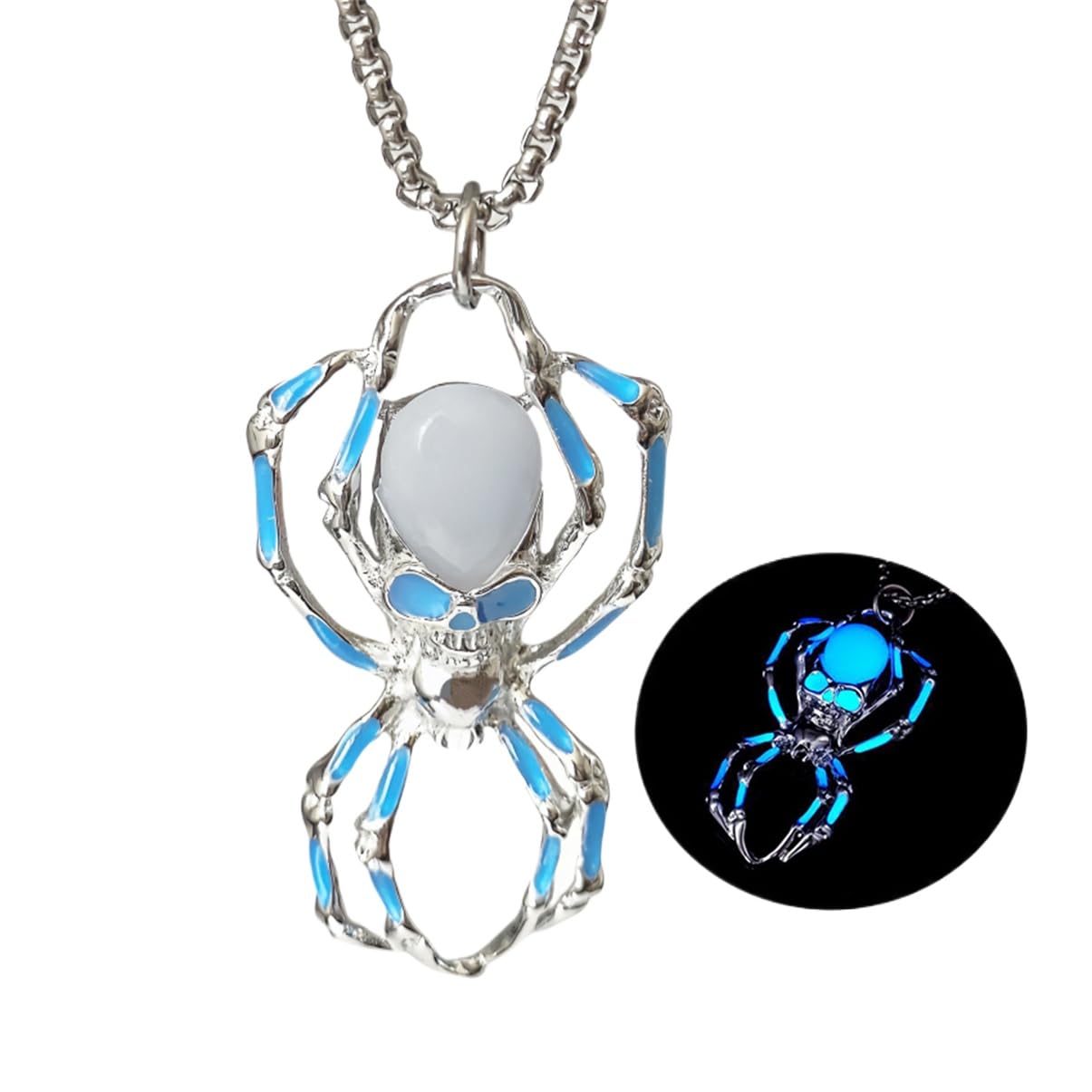 Spider Necklace for Men Women,Punk Luminous Animal Pendant,Spider Charm Pendant Necklace,Hip-hop Glow in the Dark Jewelry Blue1