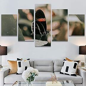 SIGNWIN 5 Panel Canvas Wall Art Birds Butterfly...